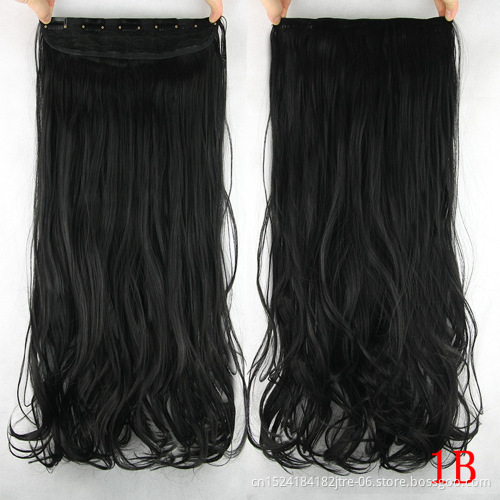 24" Long Straight Synthetic Hair Extension 5 Clips in One Piece High Temperature Fiber Synthetic Clip In Hair Piece for Women